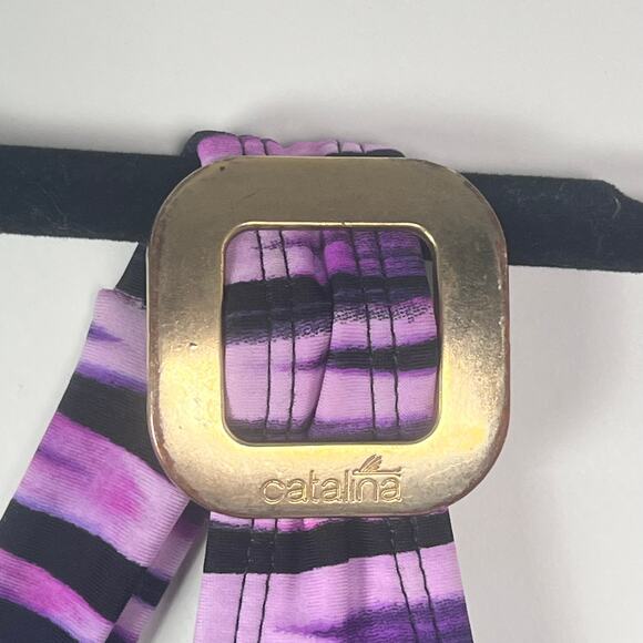 Catalina One Piece Swimsuit  L (12-14) Purple Stripe X Back Plunge Removable Cup - Picture 4 of 7